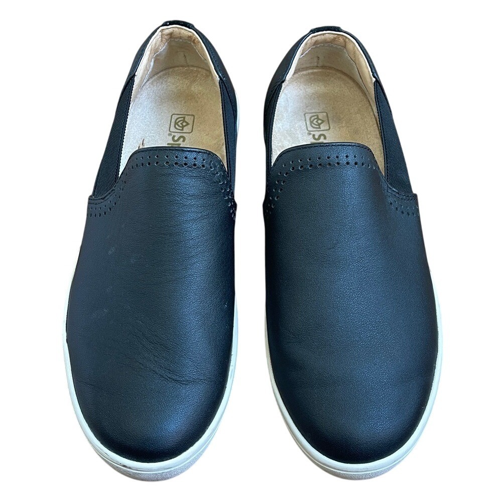 Spenco Black Leather Slip-On Sneakers Shoes‎ 7